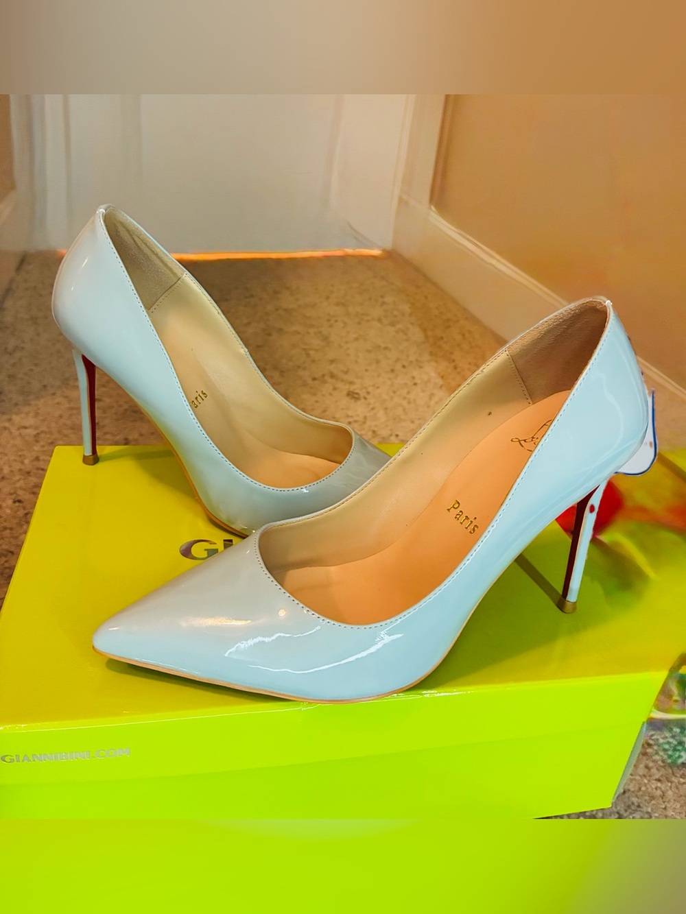 Source Unknown Light Blue Patent Pointed-Toe Pumps